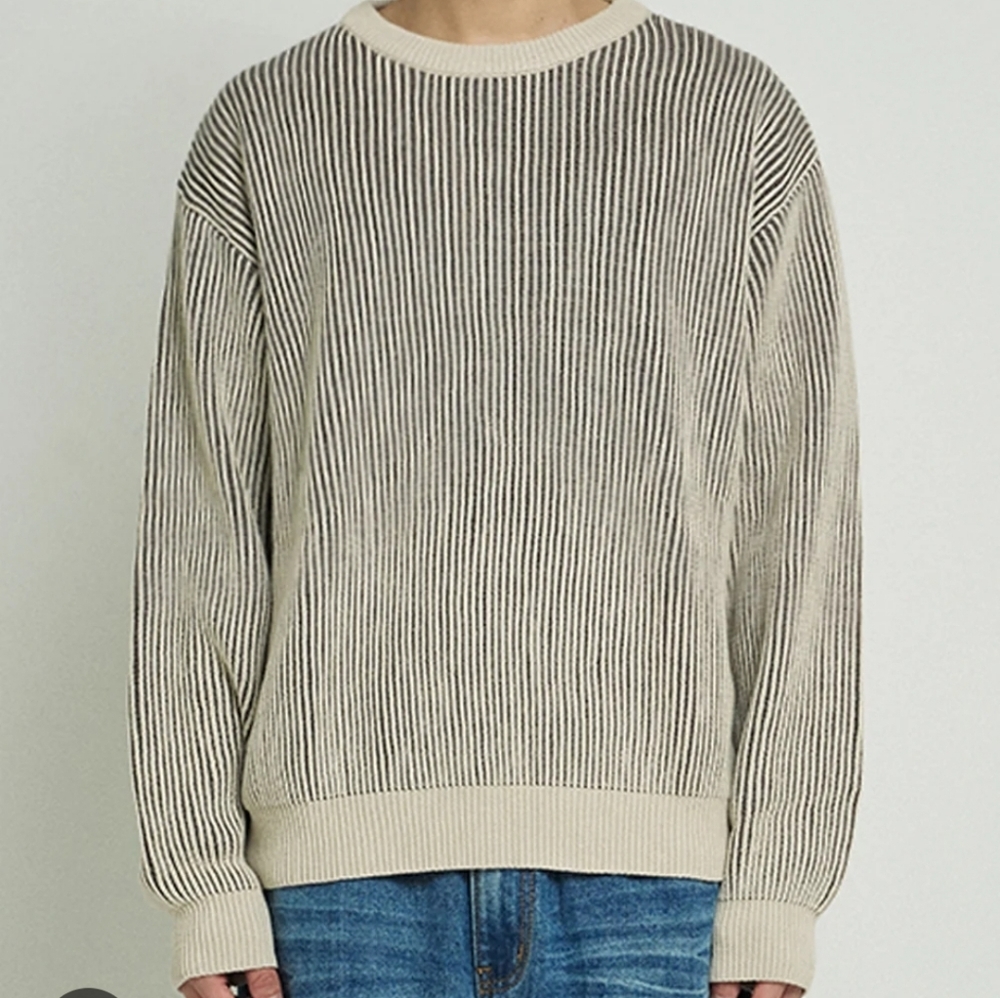 Zara Men's Striped Crewneck Sweater - Cream and Black